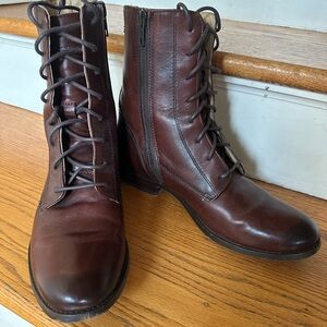 Frye Dark Brown Leather Lace-Up Boots